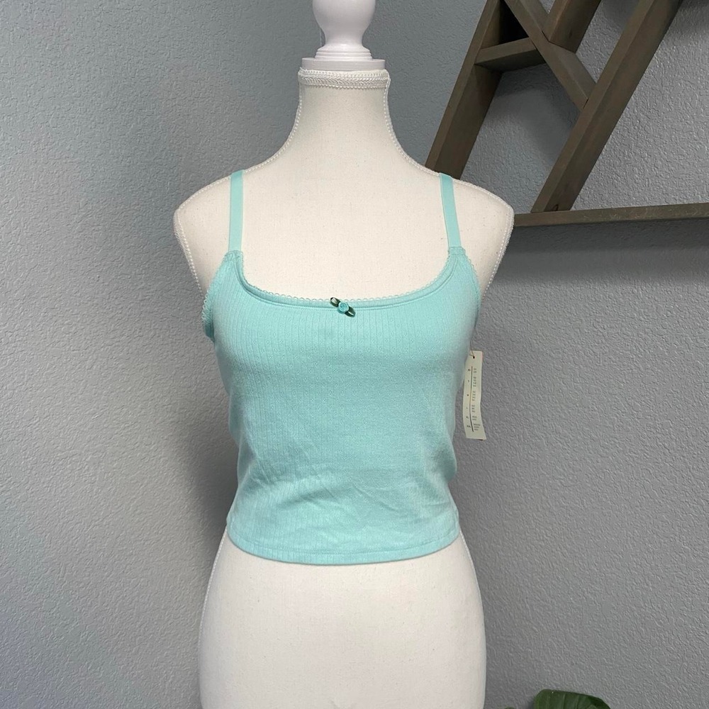 COLSIE BABY BLUE RIBBED CROP TANK TOP Y2K BOHO CHIC CASUAL BASIC LAYERING